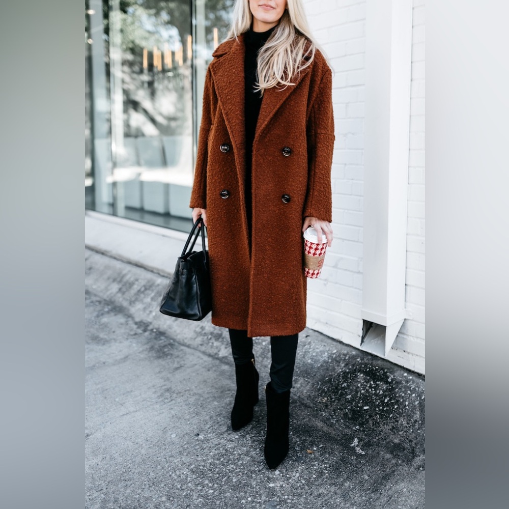 Topshop Brown Teddy Double-Breasted Coat